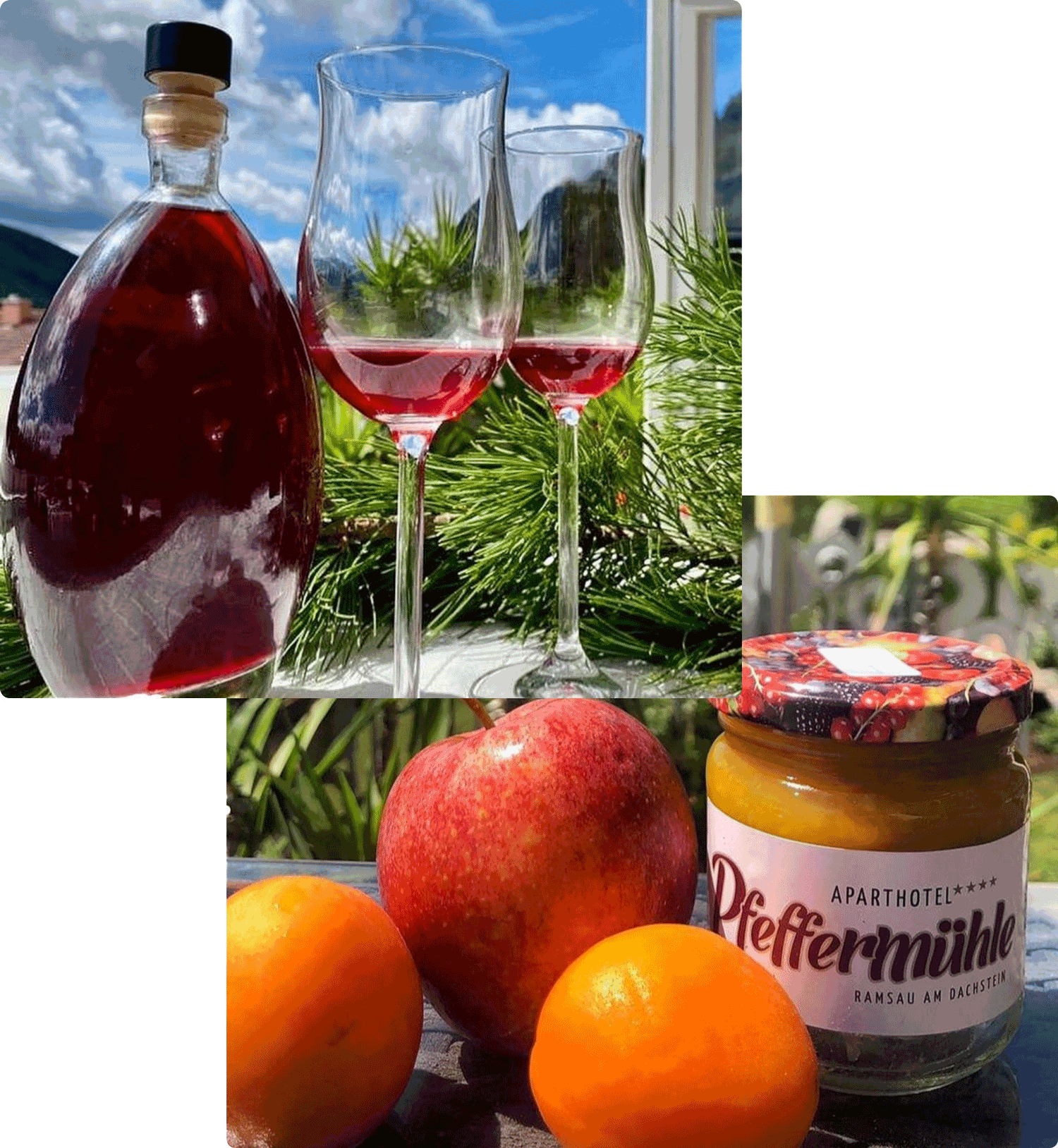 Eigene Herstellung, Zirbenschnaps und Marillenmarmelade